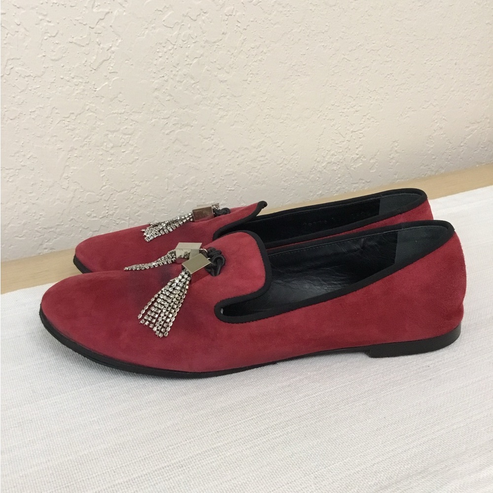 Giuseppe Zanotti Maltine Elegant Red Suede Loafers Tassel size 39.5